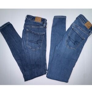 2 PAIR American Eagle Womens Size 2 Long & Regular Skinny Jeans Medium Wash